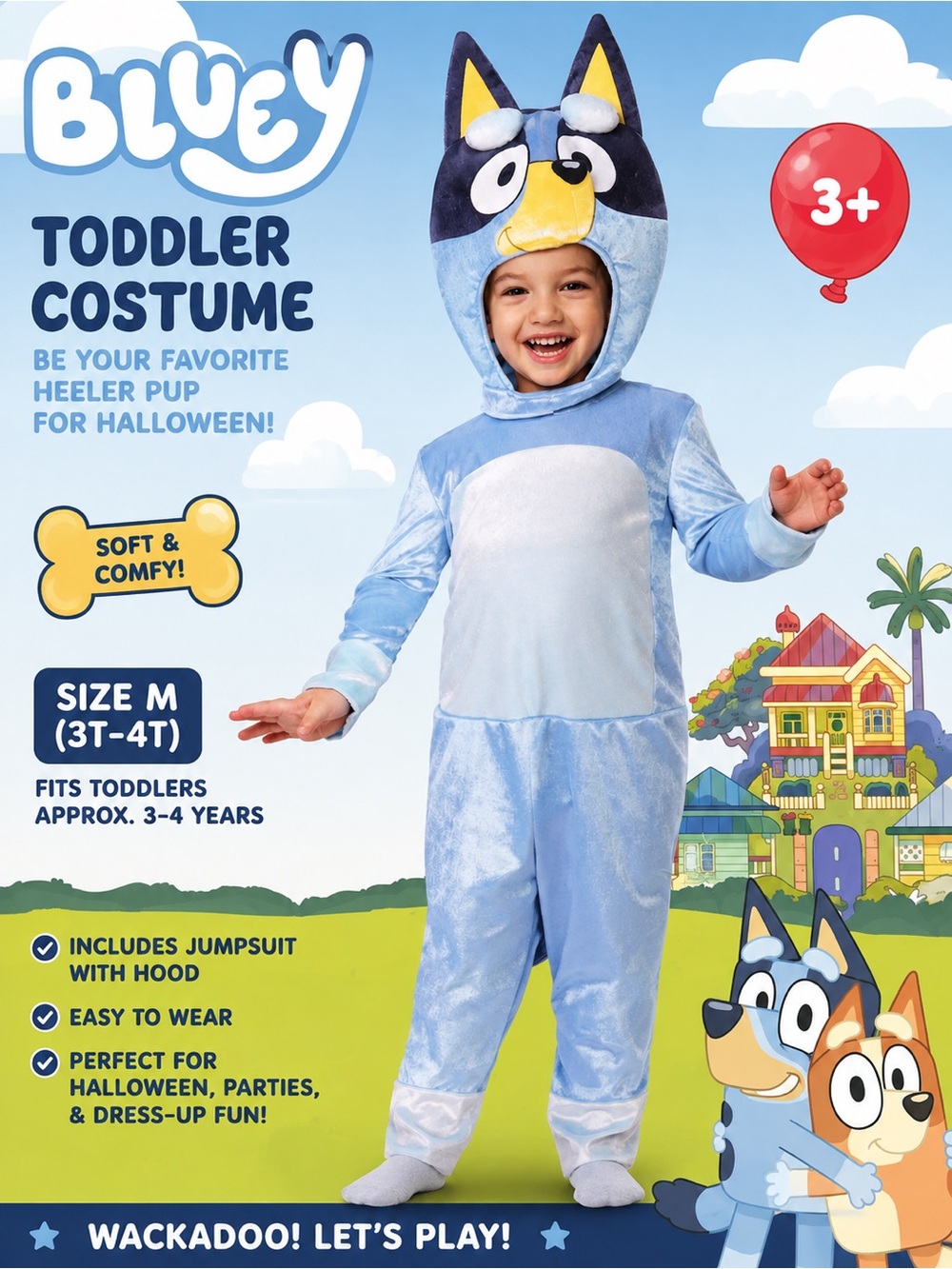 Bluey Toddler Plush Blue Costume Jumpsuit with Hood - Blue